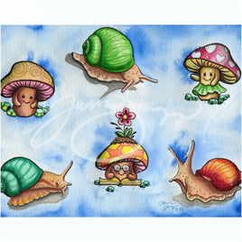 Snails and Mushrooms Art Print