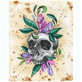 Skull & Crystals Art Print- Watercolor