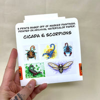Cicada and Scorpions set of 5 mini prints