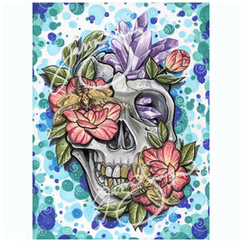Skull with Death moths and Crystals Art Print