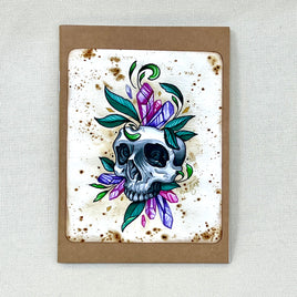 Skull with Crystals Blank Travel Notebook -Watercolor Art