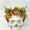 Whimsical Floral Crown with Antlers in Orange and blues