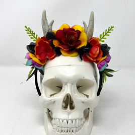 Whimsical Crown with Antlers in Rainbow Florals