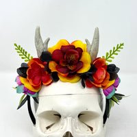 Whimsical Crown with Antlers in Rainbow Florals