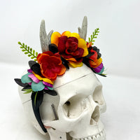Whimsical Crown with Antlers in Rainbow Florals