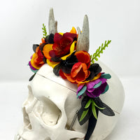 Whimsical Crown with Antlers in Rainbow Florals