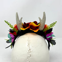 Whimsical Crown with Antlers in Rainbow Florals