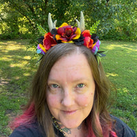 Whimsical Crown with Antlers in Rainbow Florals