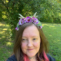 Whimsical Floral Crown with Antlers in Magenta and Cream