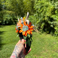 Whimsical Floral Crown with Antlers in Orange and blues