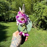 Whimsical Floral Crown with Antlers in Magenta and Cream