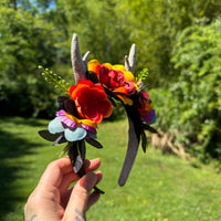 Whimsical Crown with Antlers in Rainbow Florals