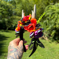 Whimsical Crown with Antlers in Rainbow Florals